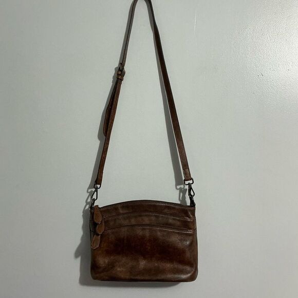HESHE Brown Leather Shoulder Bag Multi-Pocket Handbag - Picture 2 of 8
